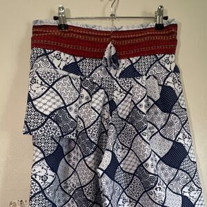 Women’s Thai Harem Pants Geometric Drawstring Elastic Waist Pockets